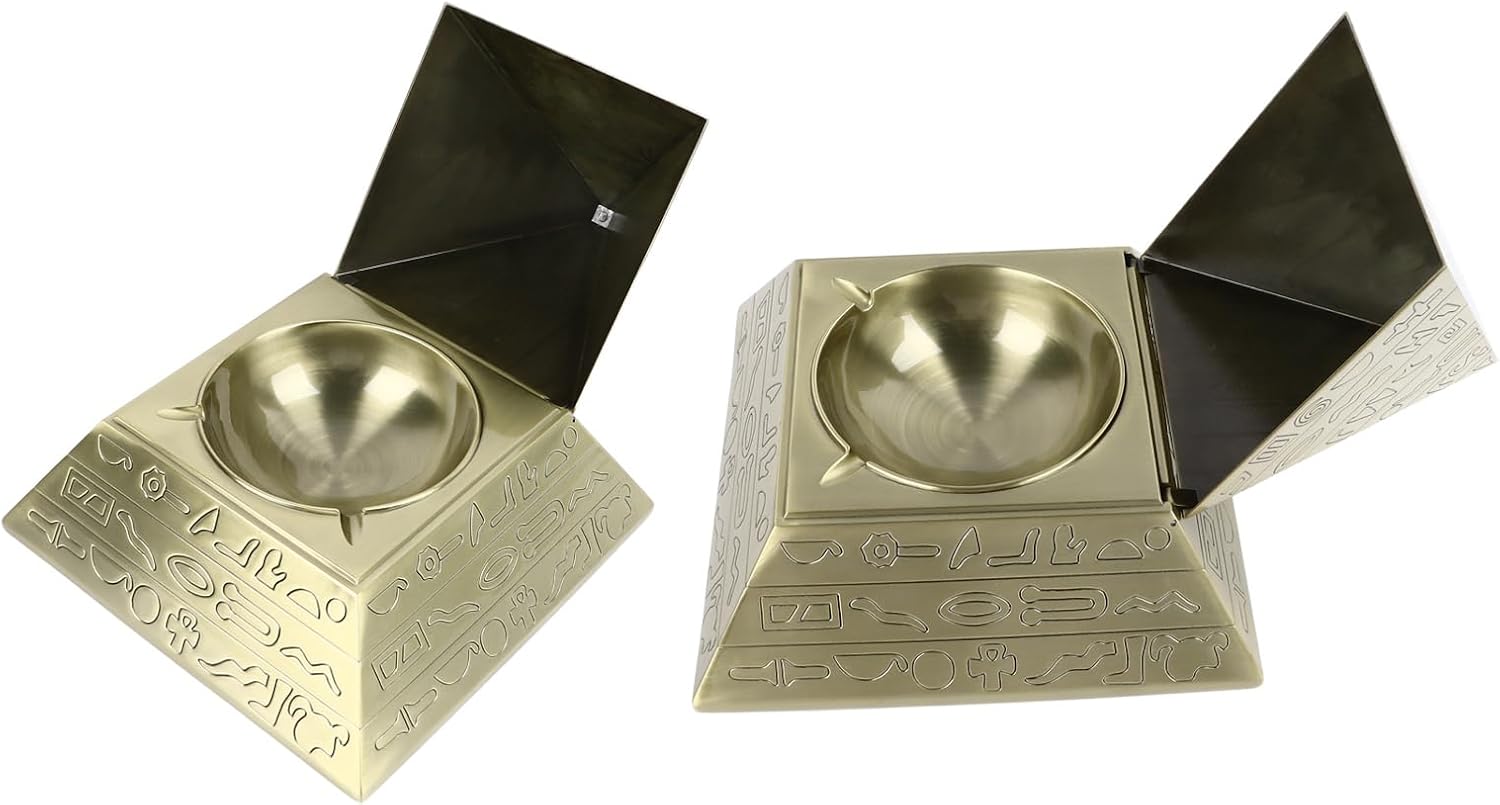 Zerodis Metal Pyramid Ashtray with Cover Windproof Small