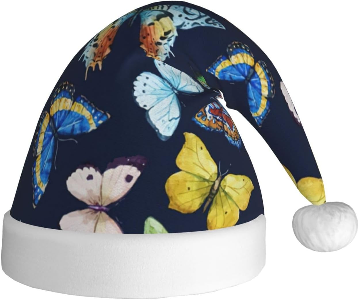 QinZheng Leaf Butterfly Print Santa Hat for Women