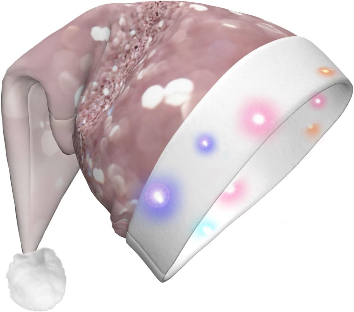 Pink Glitter Print Light Up Christmas Santa Hat for Adults