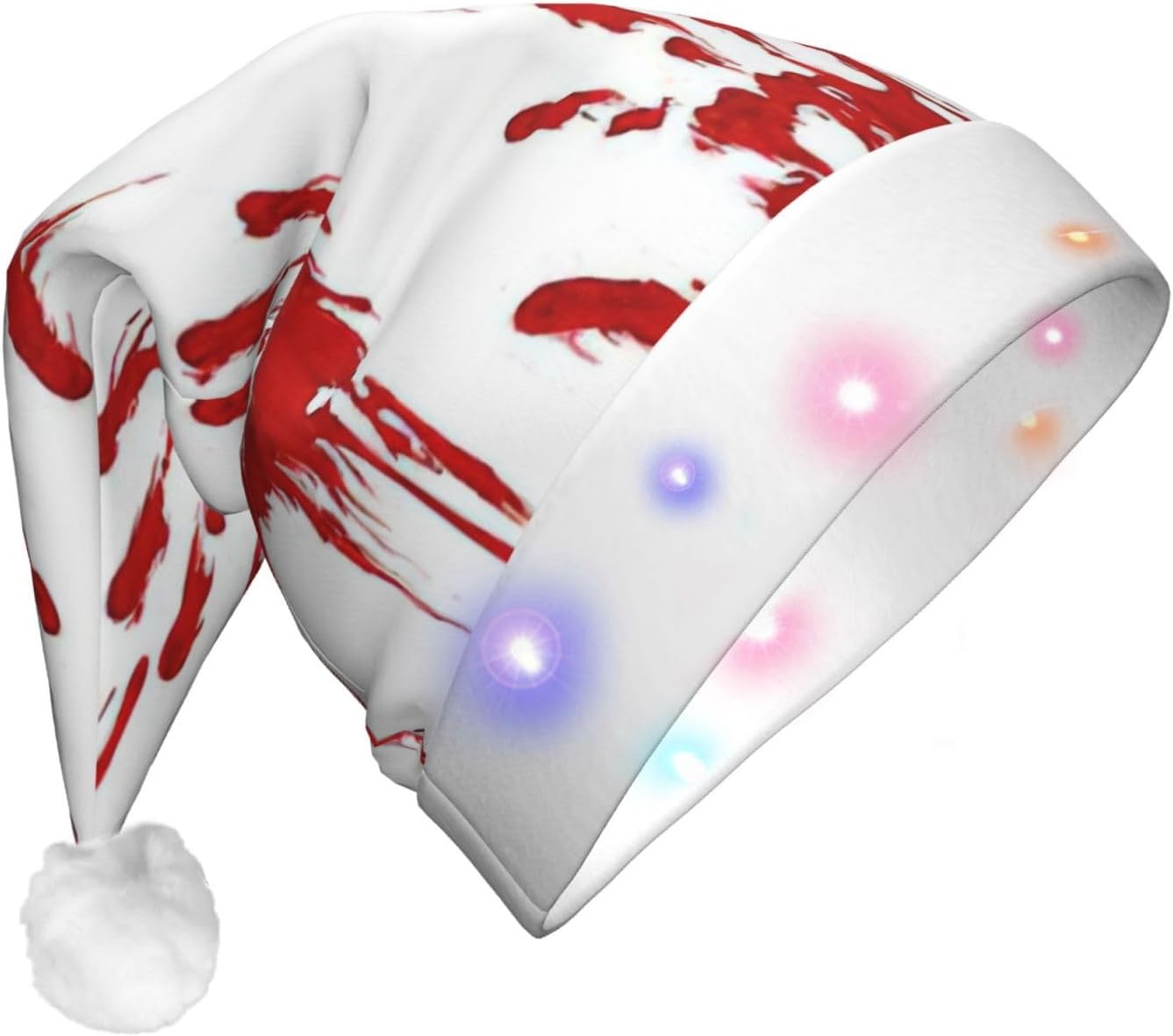 QinZheng LED Bloody Handprints Christmas Santa Hat for Adults
