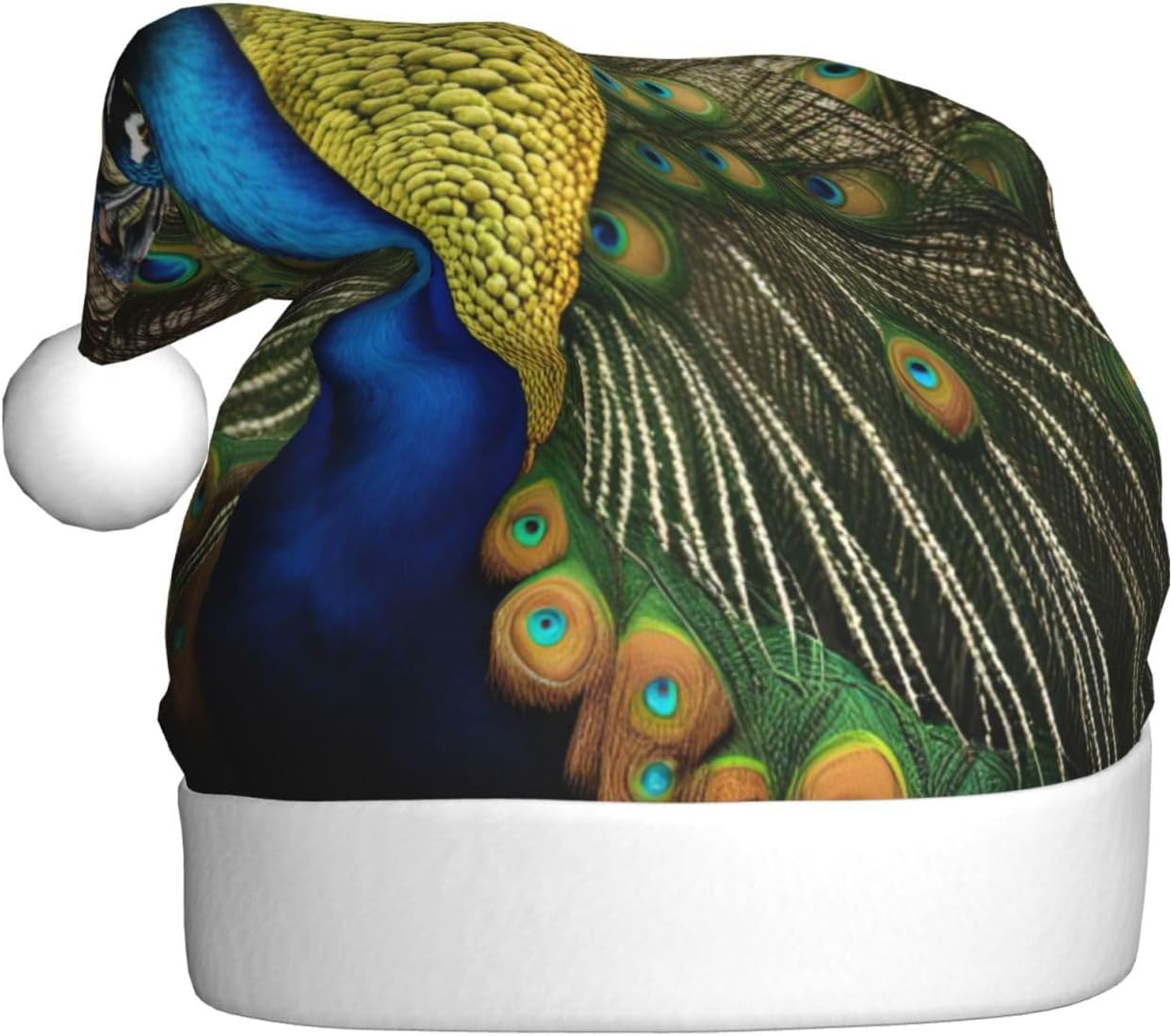 QINZHENG Peacock Feather Print Santa Hat for Women