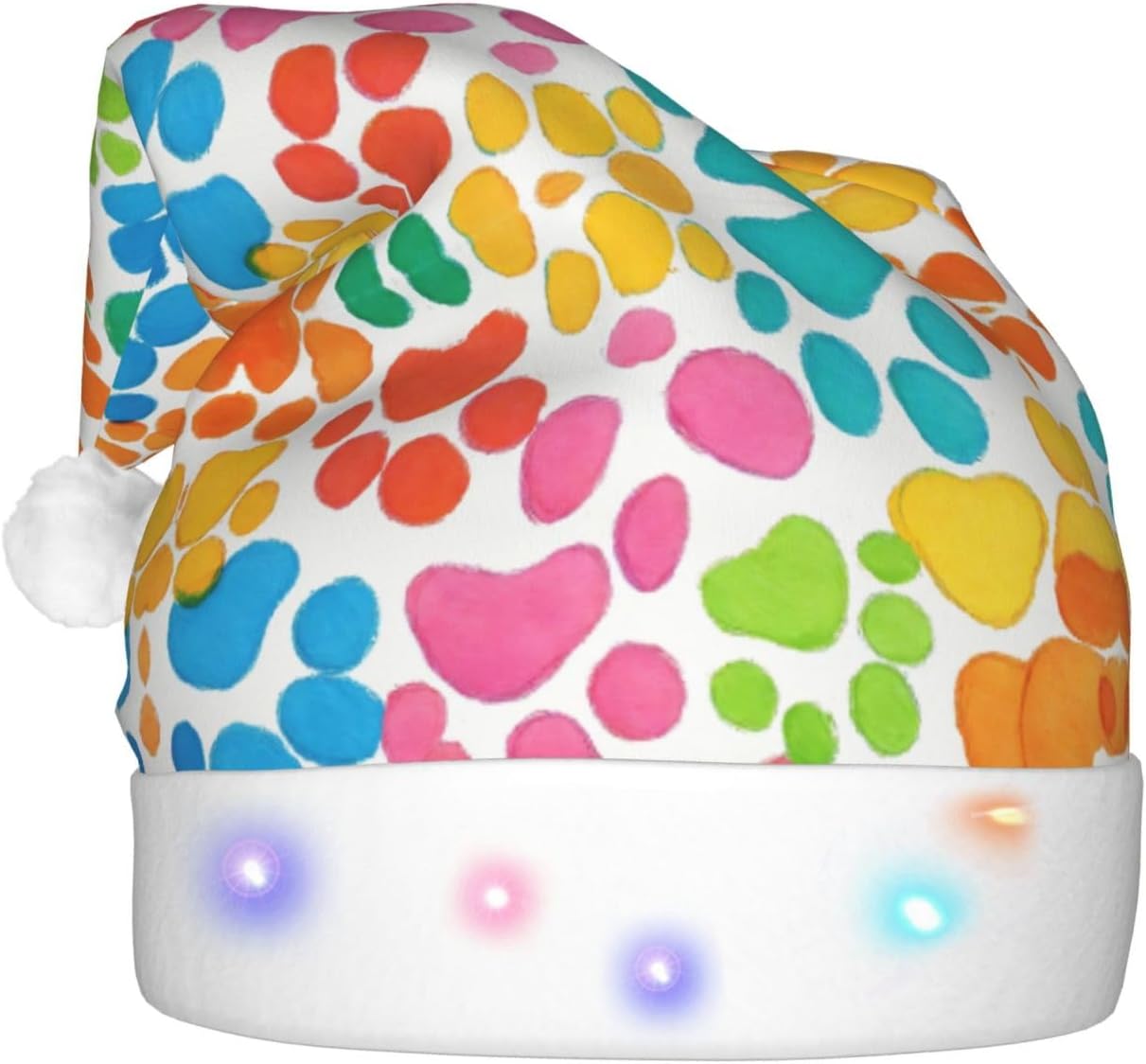 Bear Paw Print Christmas Santa Hat Plush Light Up Funny Adult Hat