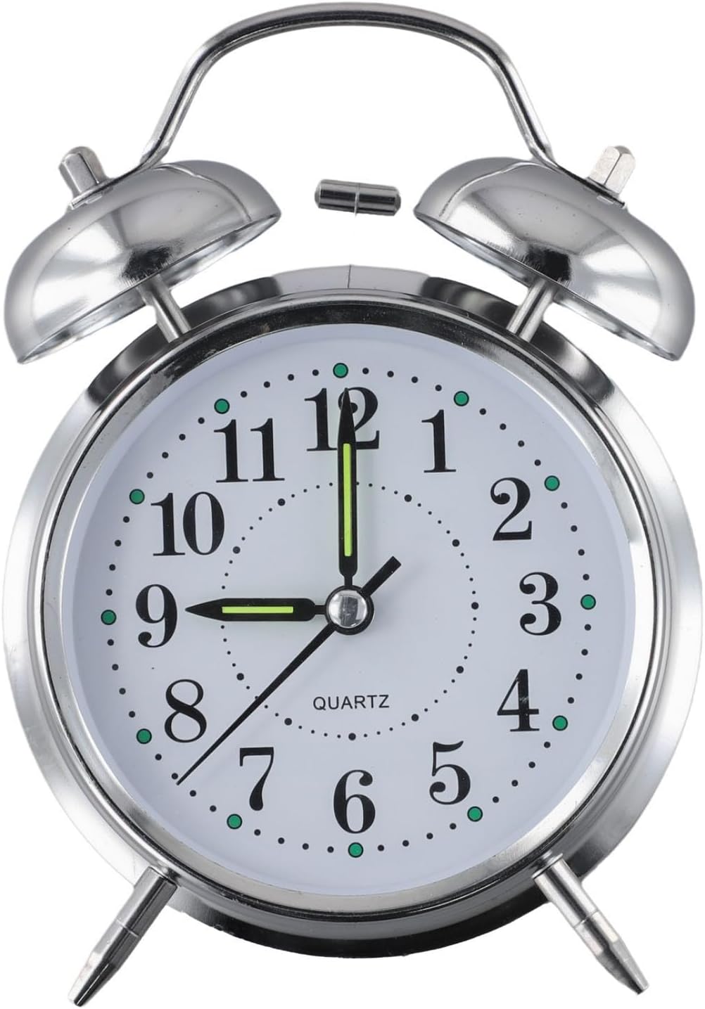 Traditional Double Bell Alarm Clock with Luminous Hands and Chrome Finish