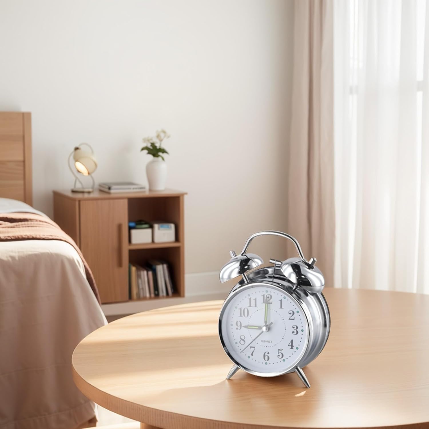 Traditional Double Bell Alarm Clock with Luminous Hands and Chrome Finish