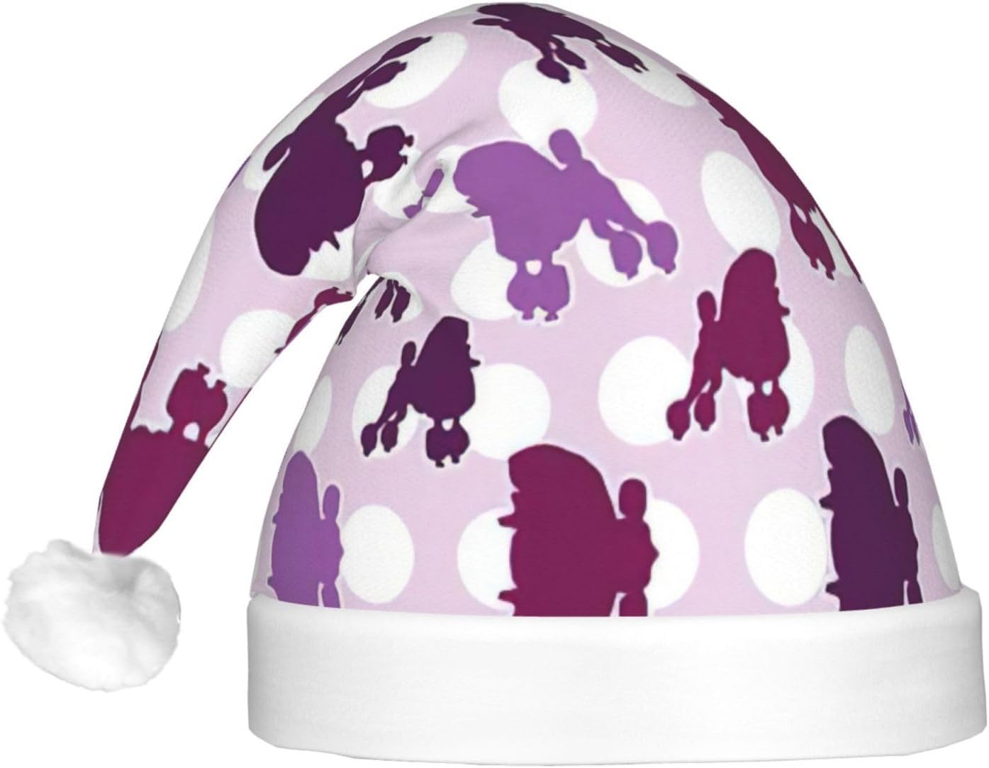 Purple Poodle Polka Dot Christmas Santa Hat for Adults