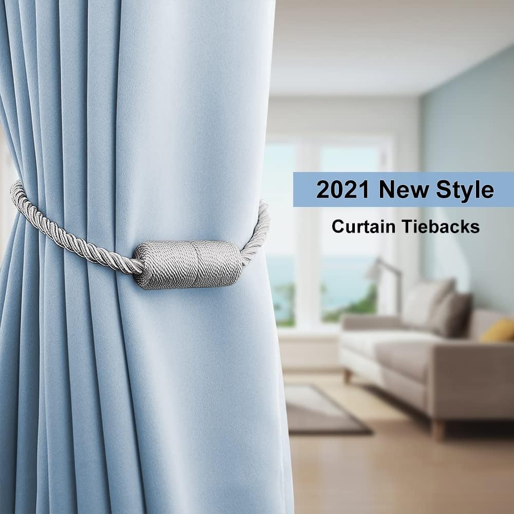 2 Pack Strong Magnetic Curtain Holdbacks - Grey