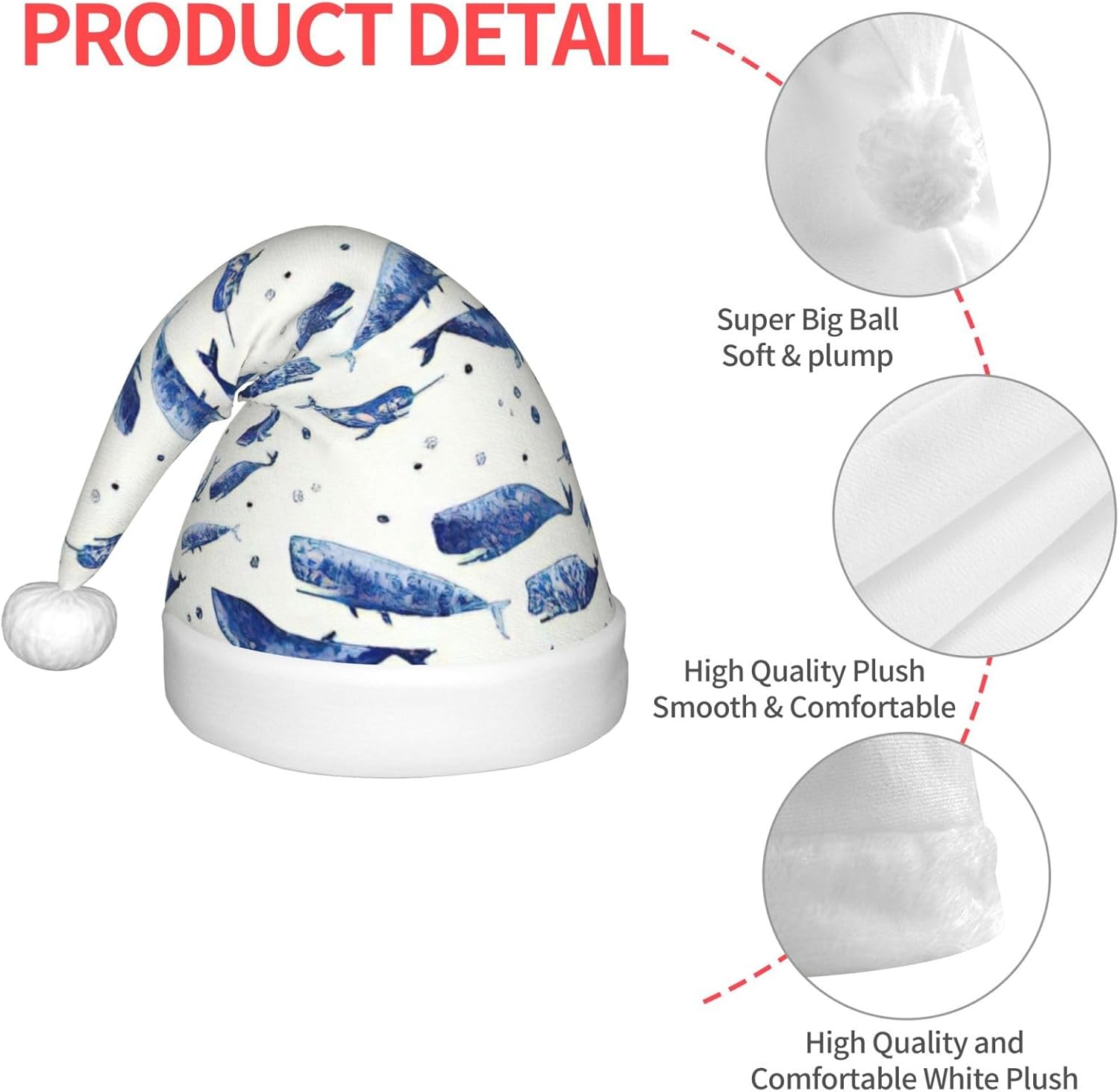 Small Blue Whale Swimming Print Santa Hat Christmas Decor