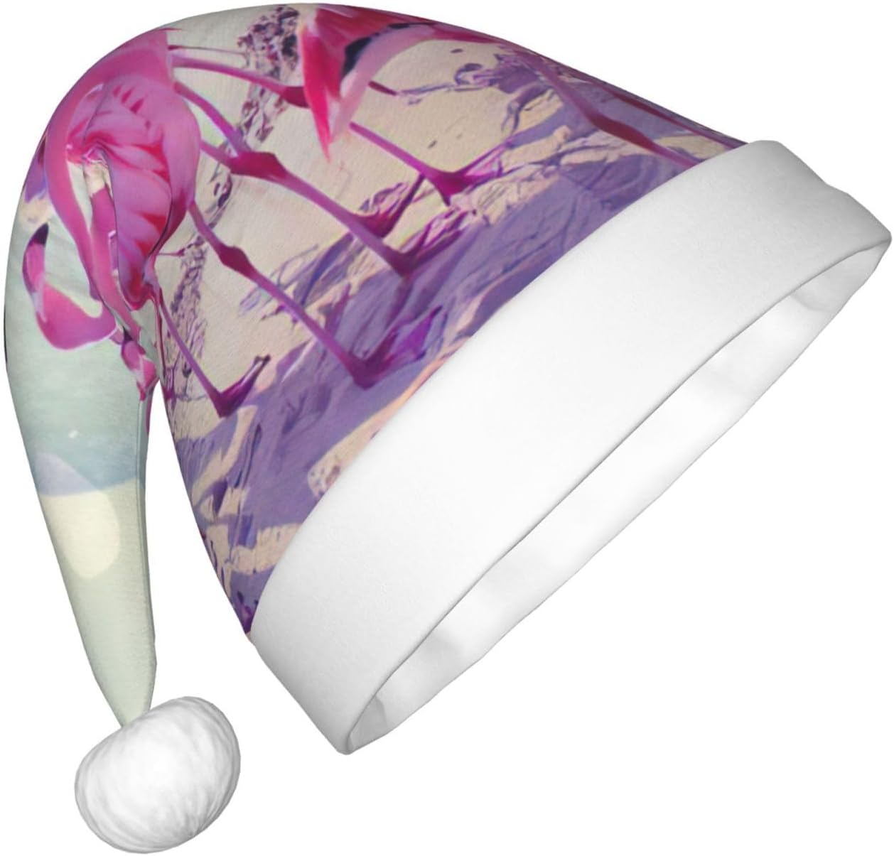 Flock of Pink Flamingos Christmas Santa Hat Small Size