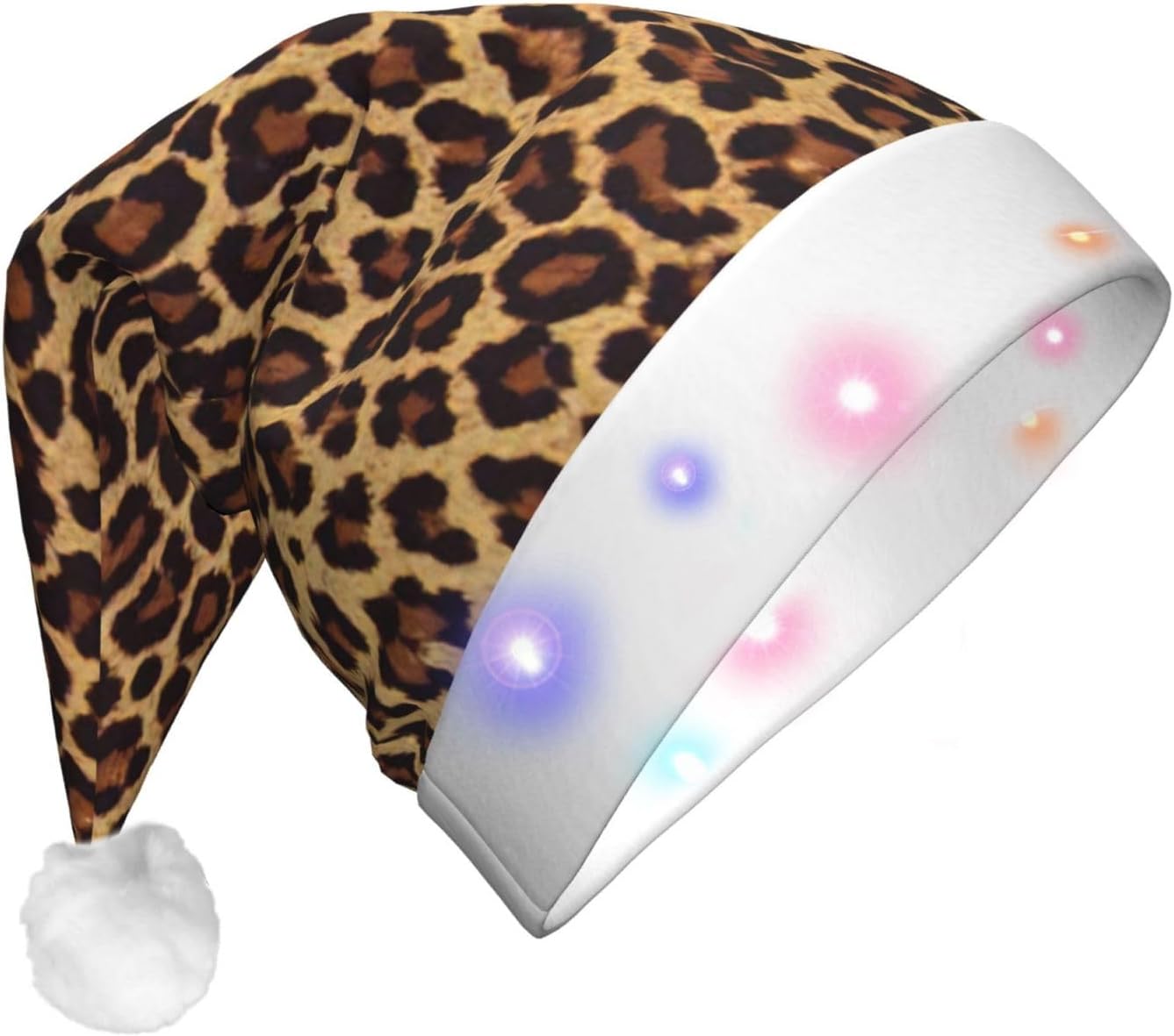 Leopard Patterned Light Up Christmas Santa Hat for Adults