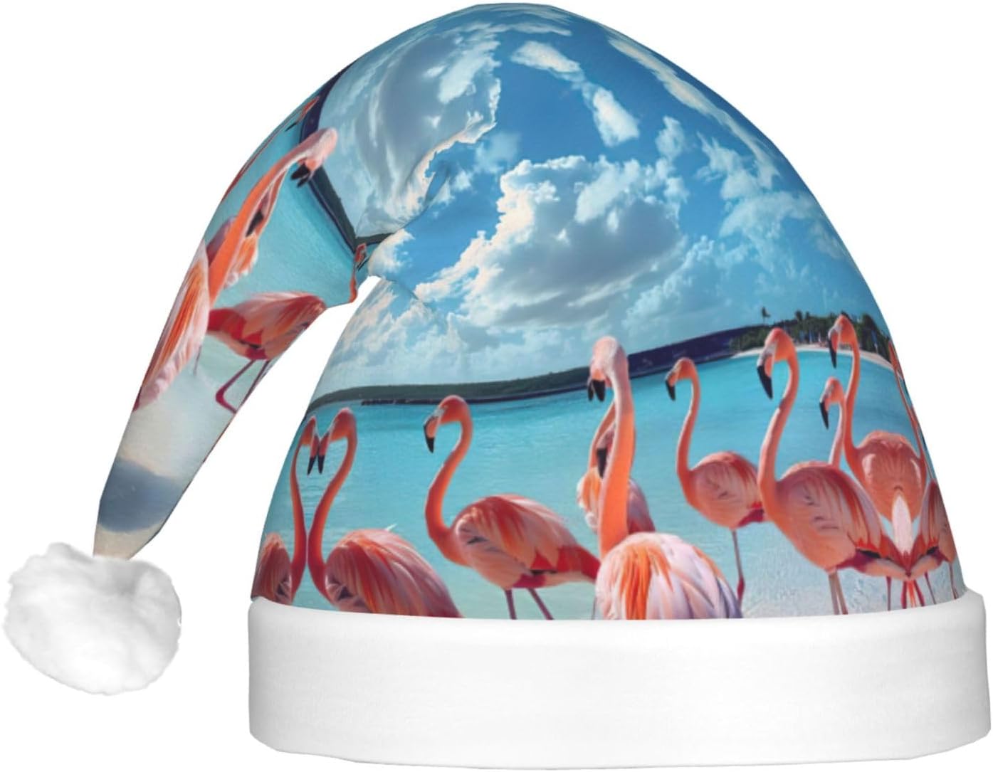 Flock of Pink Flamingos Christmas Santa Hat with LED Light