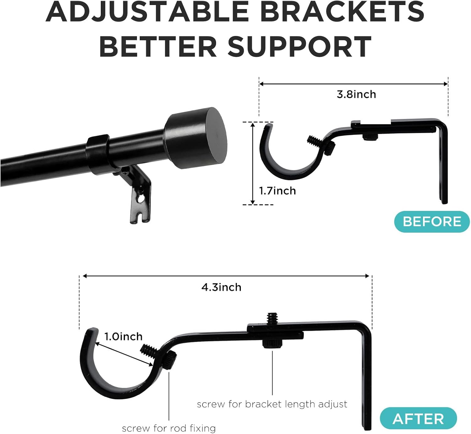 Joydeco Adjustable Curtain Rods 32-120 Inches