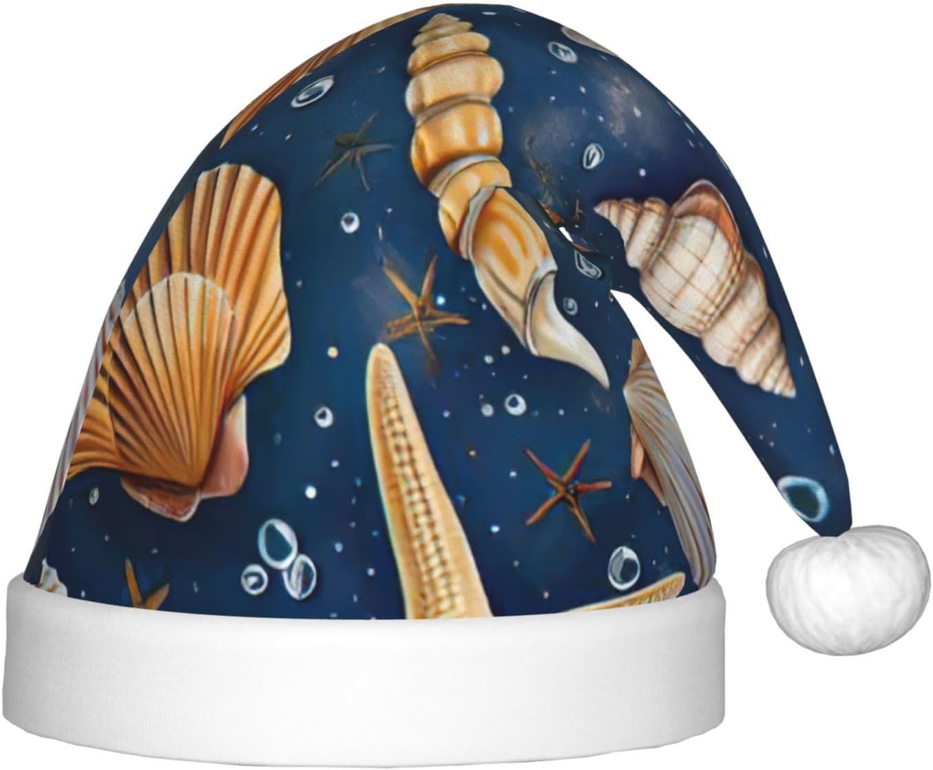 Starfish and Seashell Pattern Christmas Santa Hat Small Size
