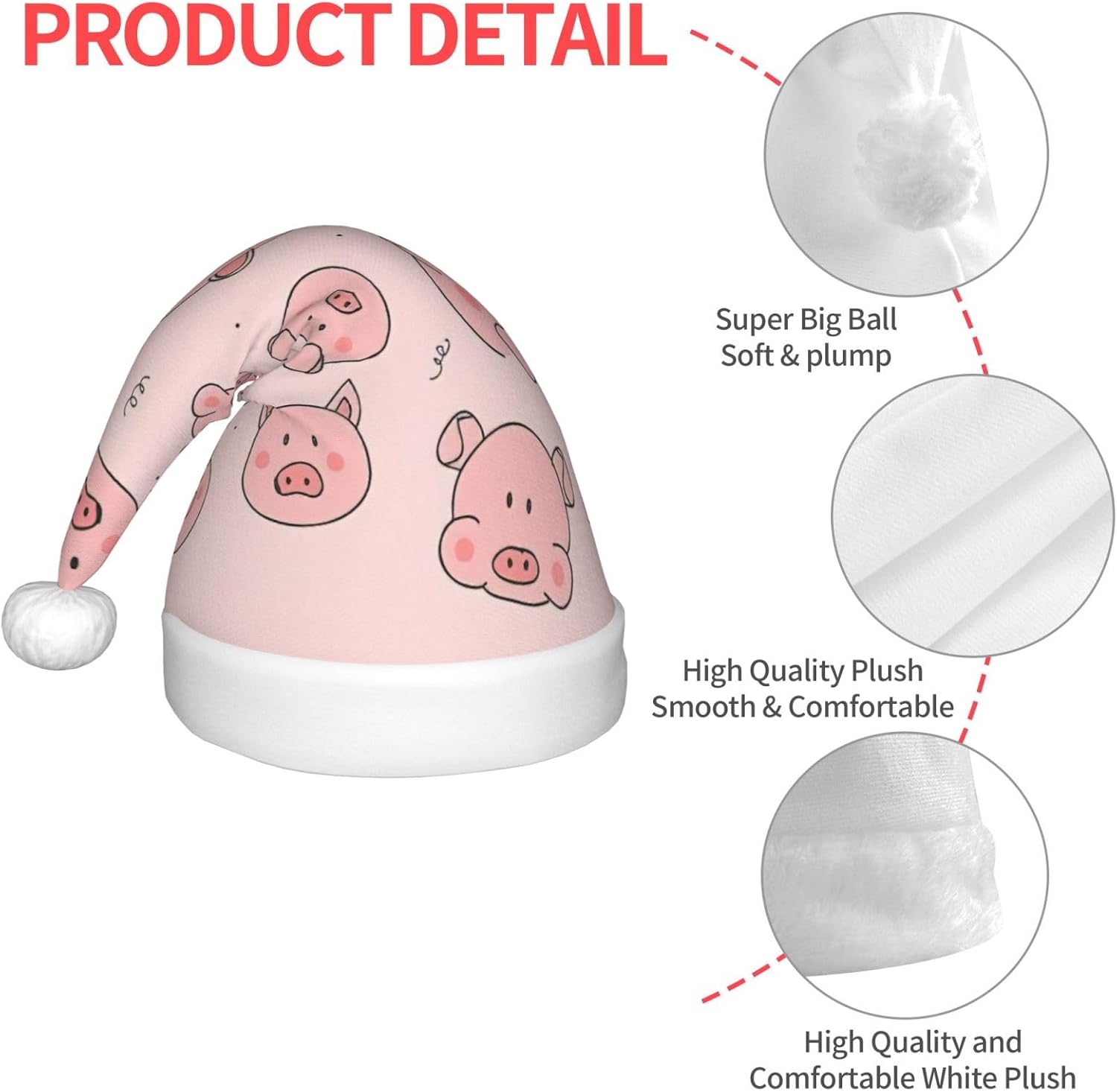 Pink Cute Pig Print Christmas Santa Hat Small Size