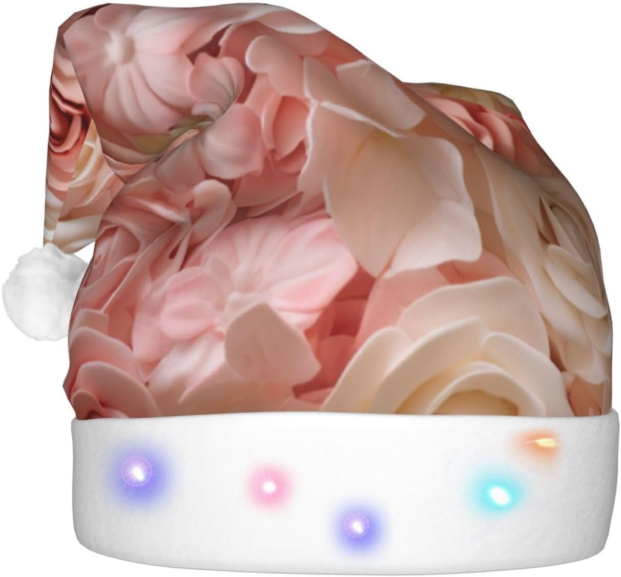 Beautiful Flower Cake3 Print Christmas Santa Hat Plush Light Up for Adult