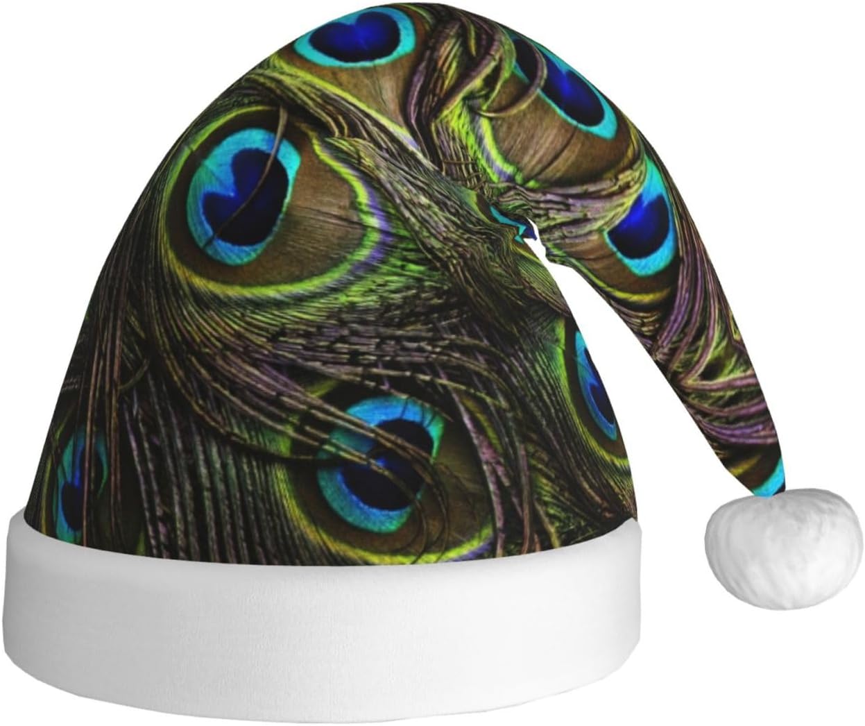 QINZHENG Peacock Print Santa Hat Christmas Gift for Women