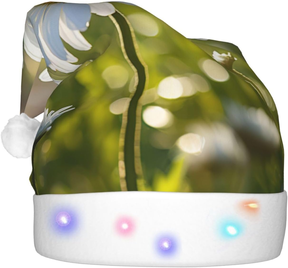 QINZHENG White Daisy Santa Hat with LED Lights for Christmas Party