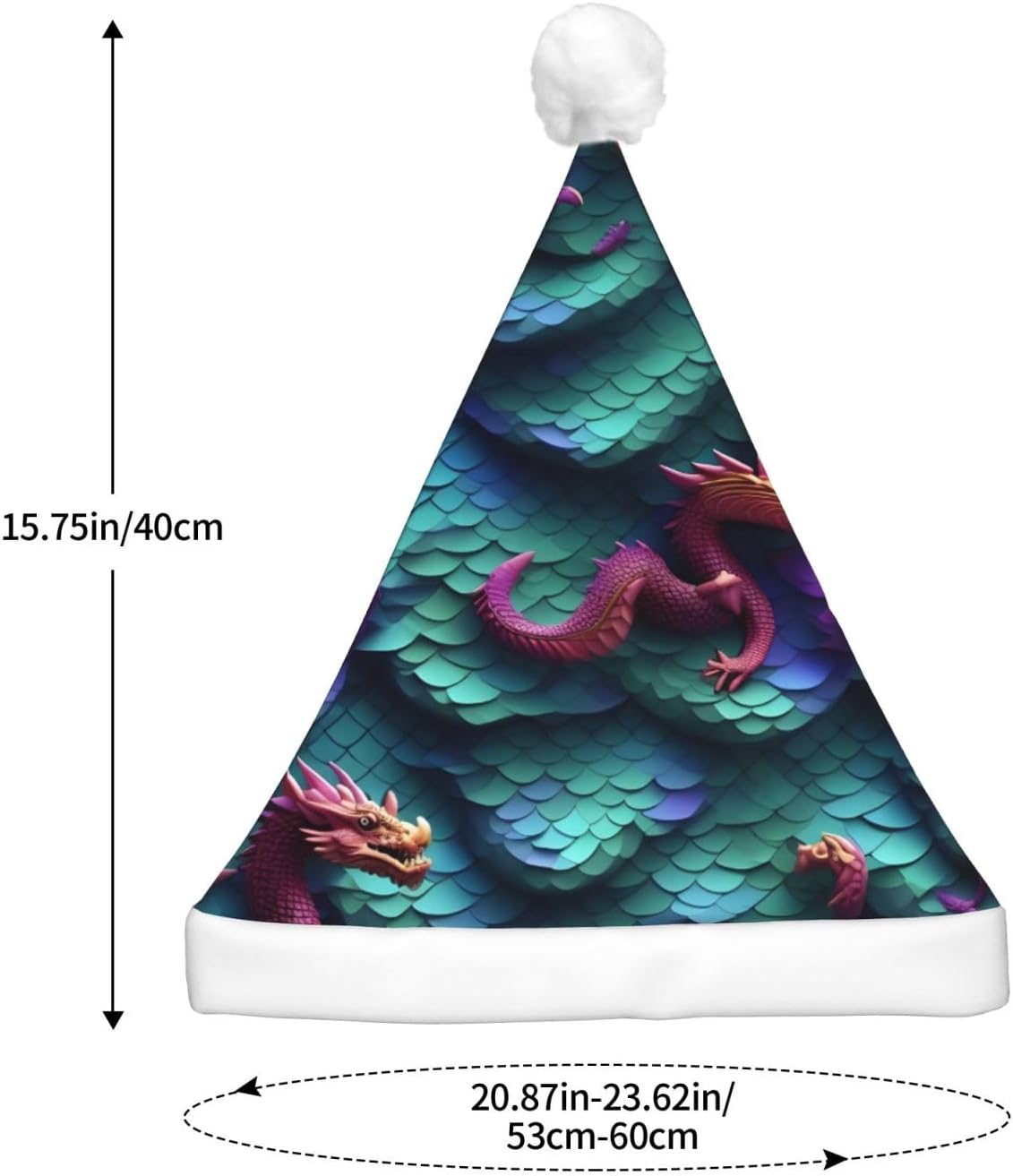 3D Magical Dragon Scales Print Velvet Santa Hat with LED Lights