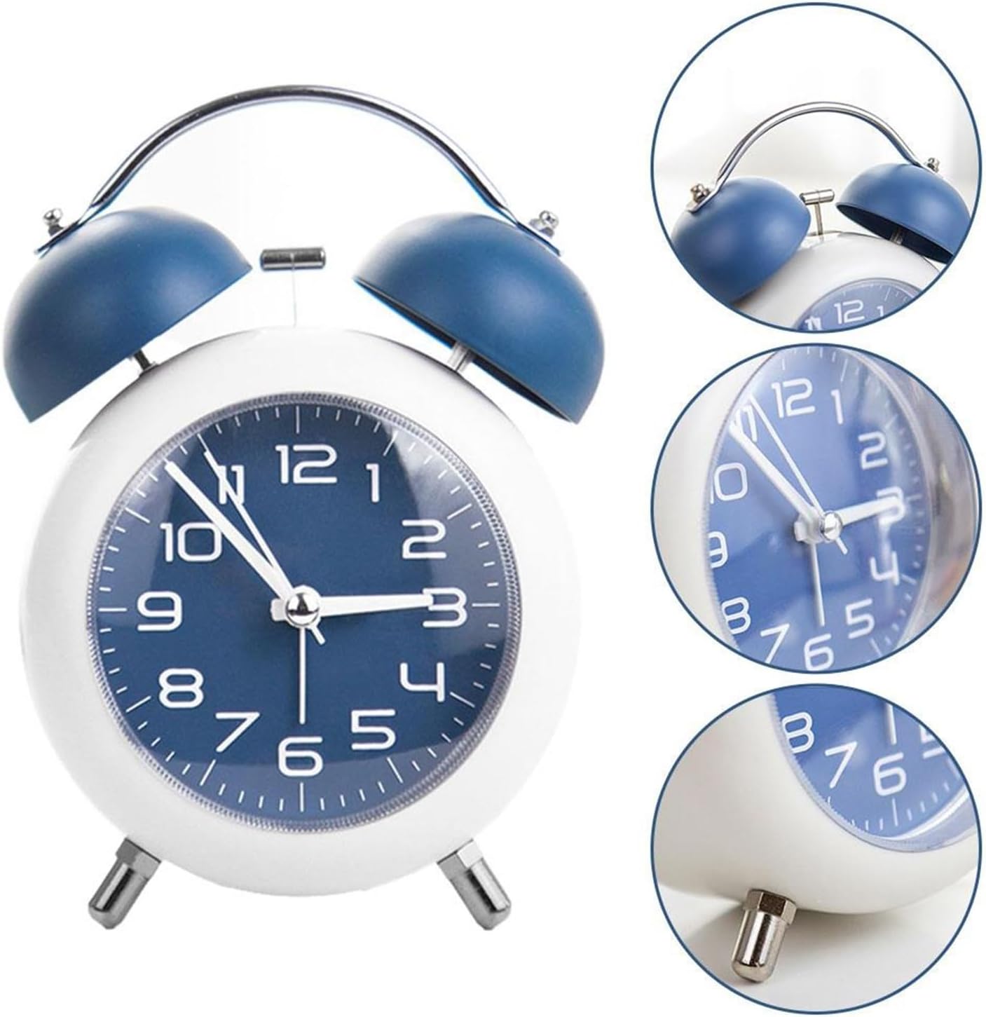Blue Metal Alarm Clock with Double Bell and Backlight