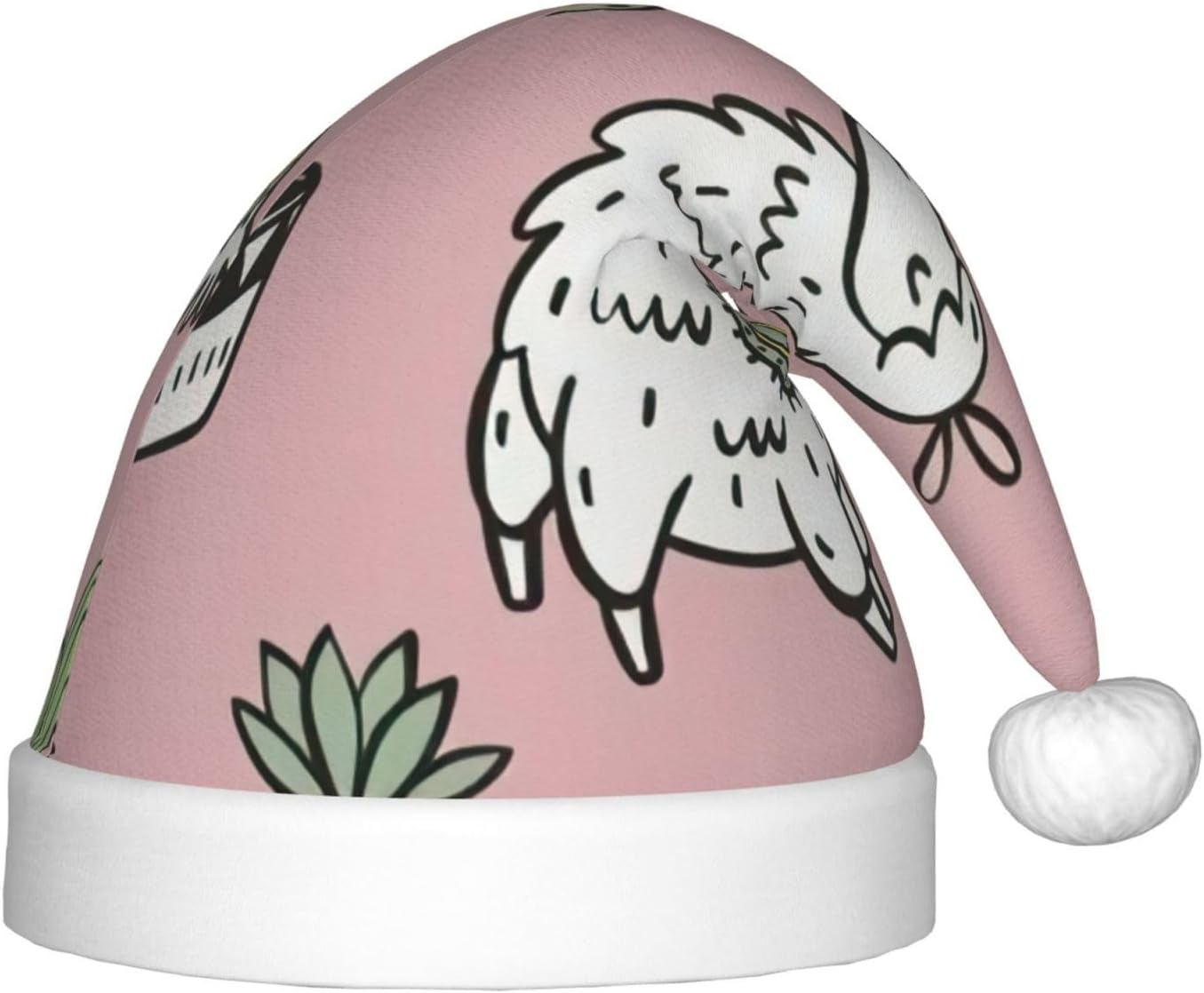 Alpaca and Cactus Print Christmas Santa Hat Small Size 1