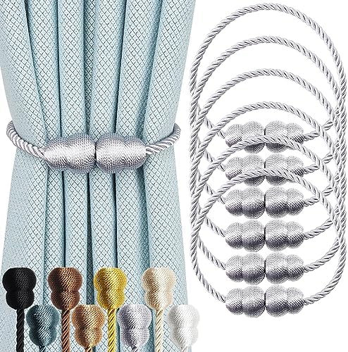 Hangtty Magnetic Curtain Tiebacks 6 Pack Grey