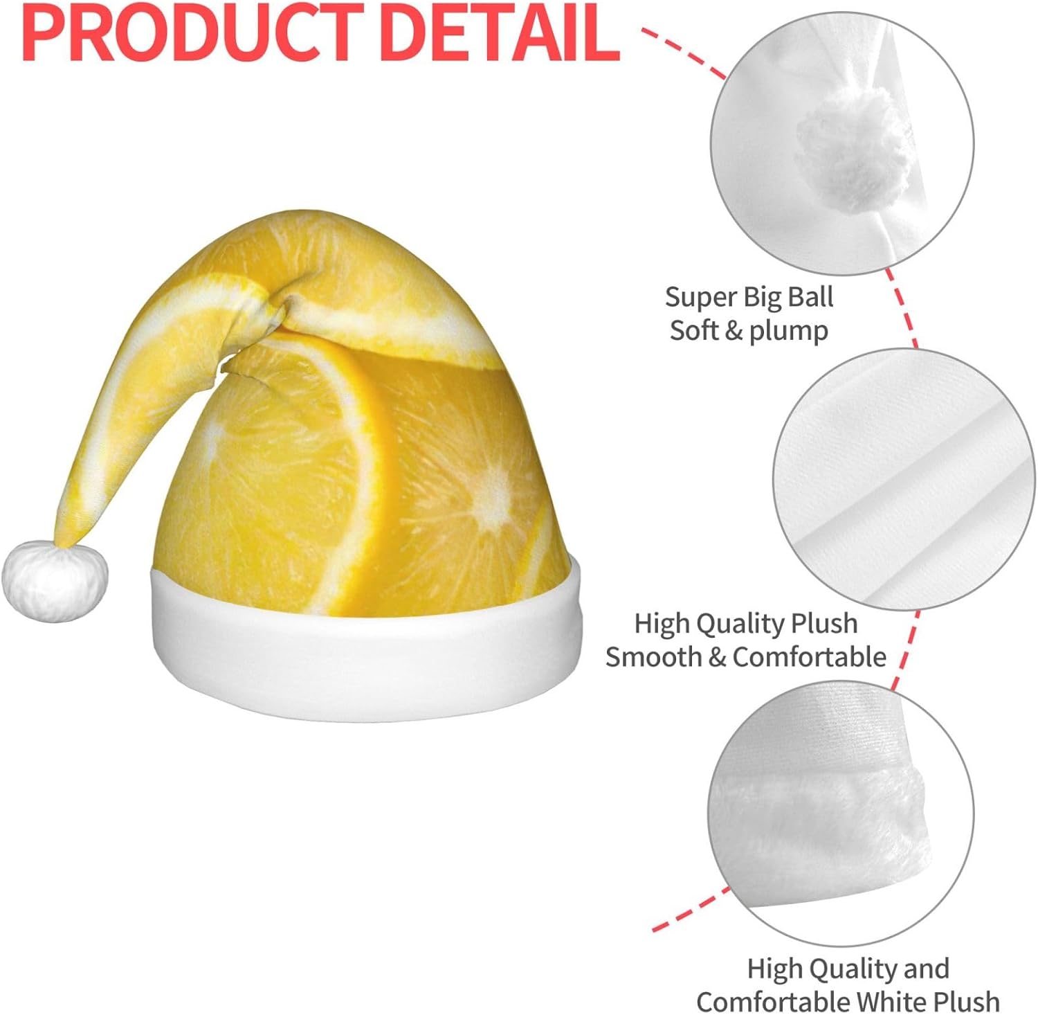 Yellow Lemon Print Christmas Santa Hat Small Size