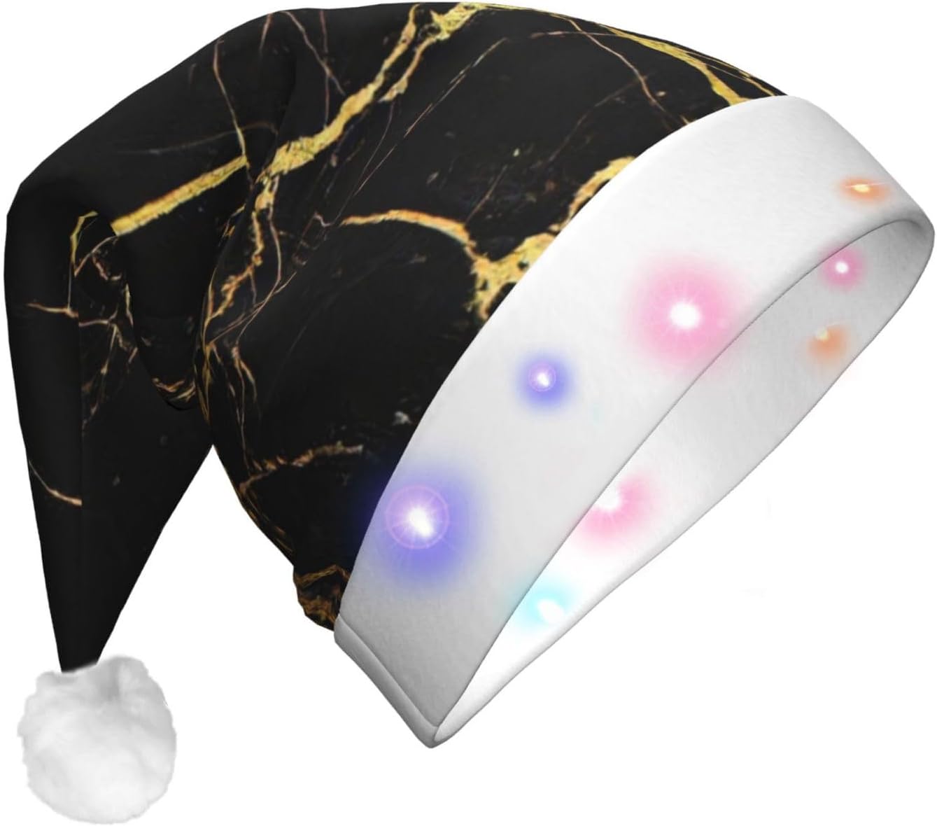 QINZHENG 3D Gold Marbling LED Halloween Santa Hat for Adults