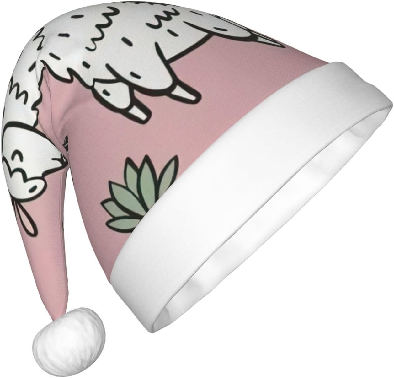 Alpaca and Cactus Print Christmas Santa Hat Small Size 1