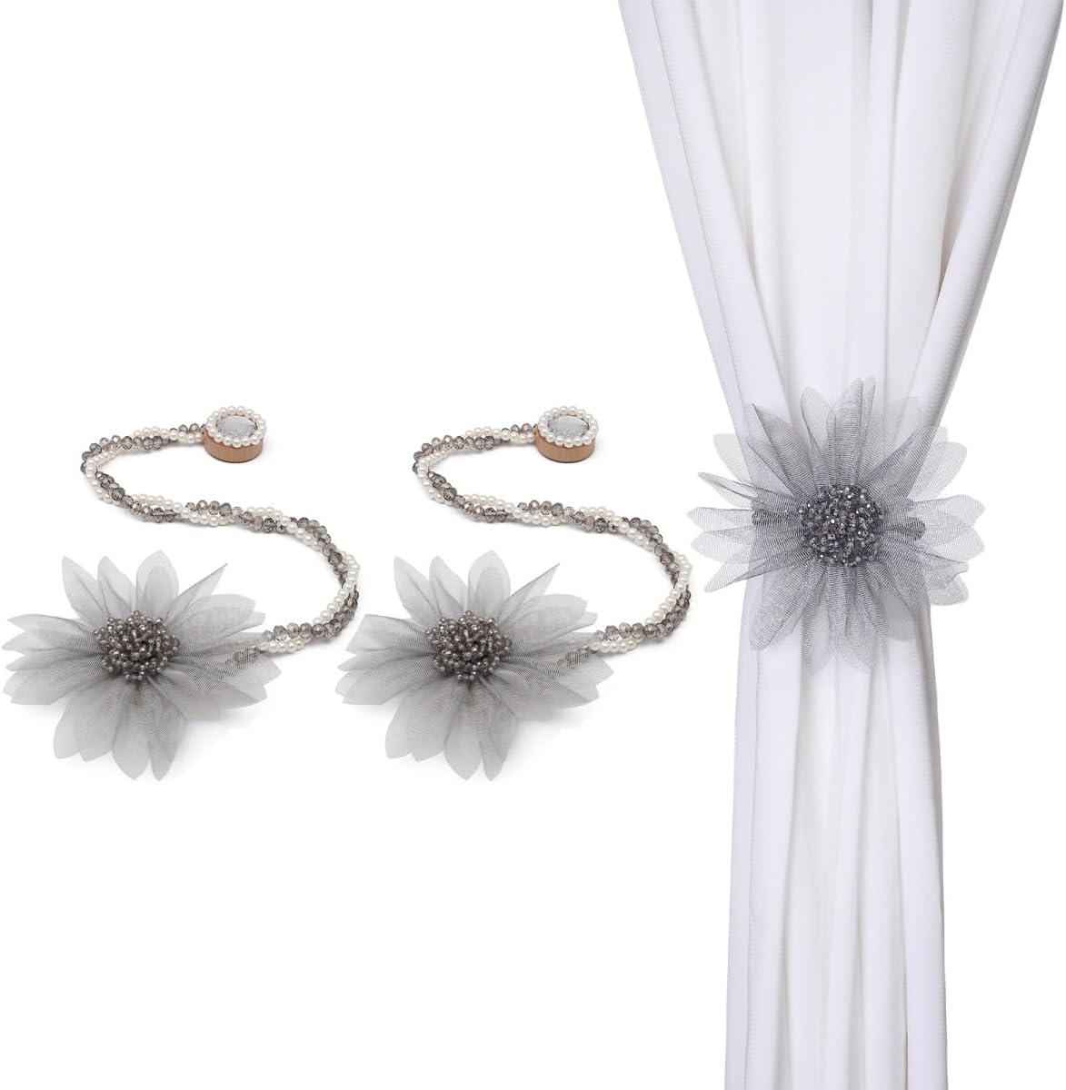 SUQ I OME 2 Pack Crystal Flower Magnetic Curtain Holdback