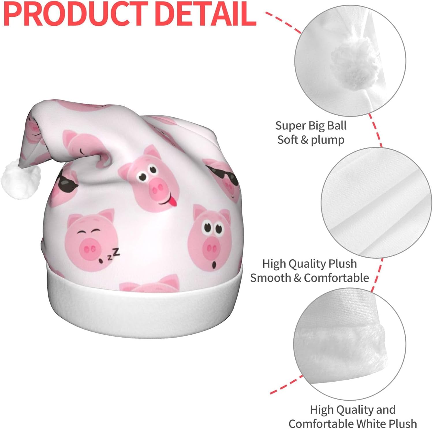 Funny Pink Pig Face Christmas Santa Hat Plush Light Up for Adult