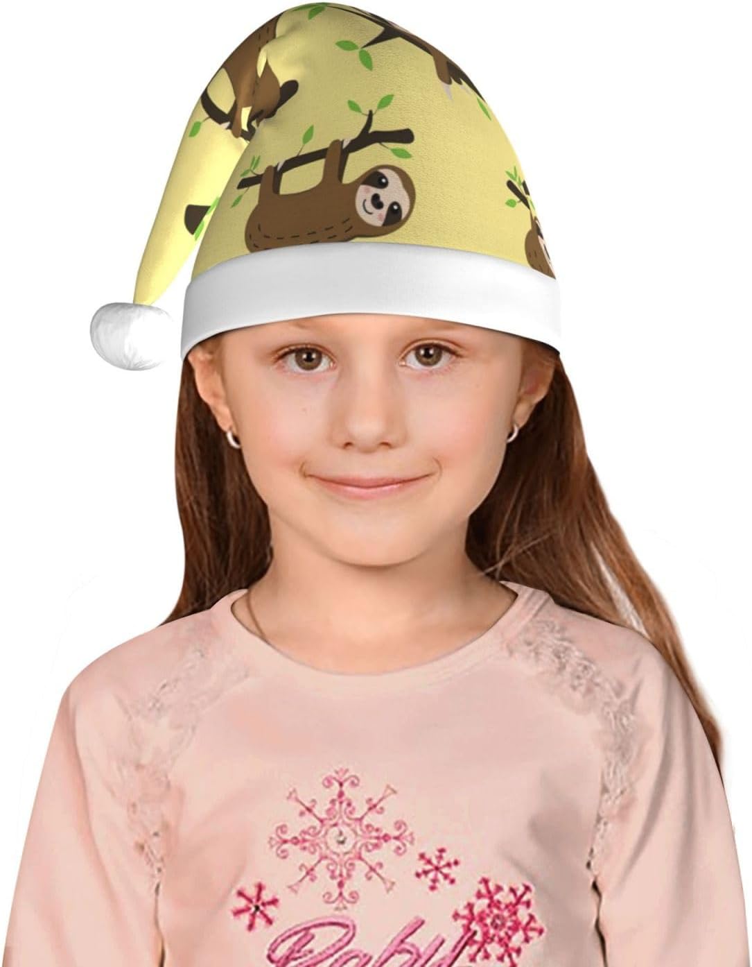 Cute Sloth on Yellow Lemon Print Santa Hat