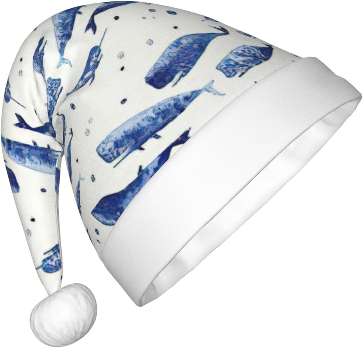 Small Blue Whale Swimming Print Santa Hat Christmas Decor