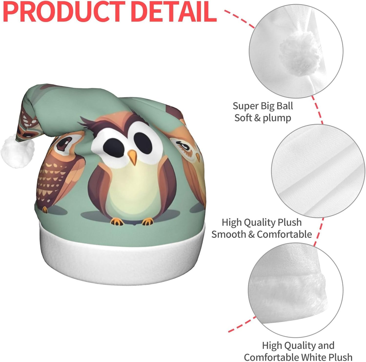 Qin Zheng Cartoon Owls LED Santa Hat for Christmas Party