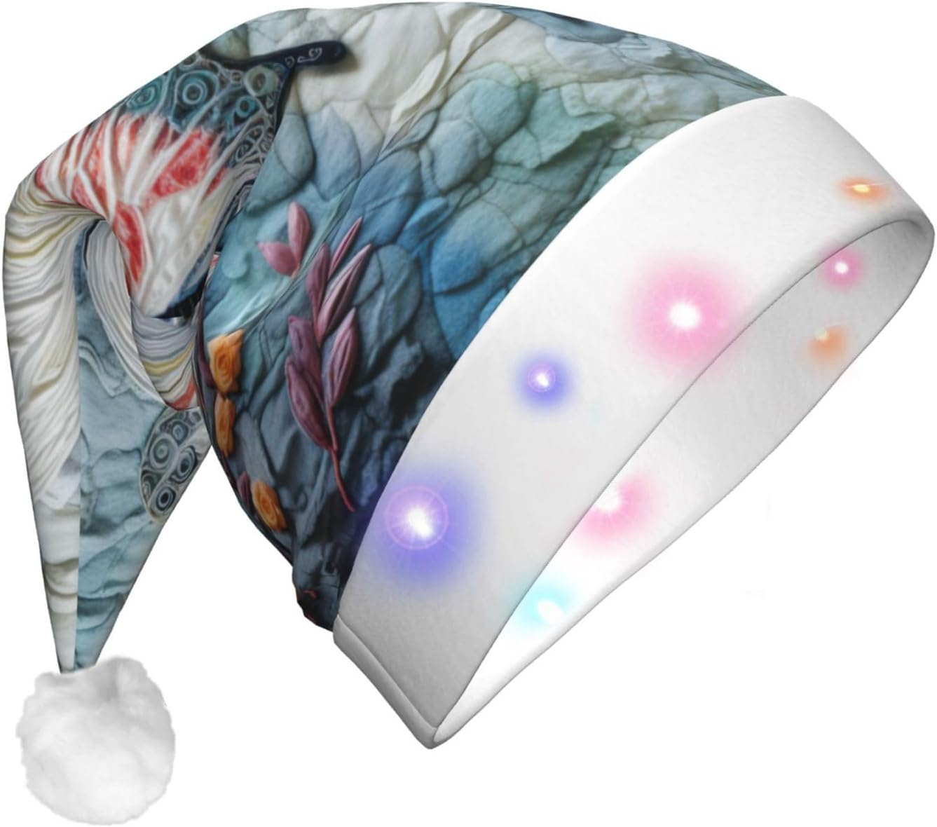 QinZheng Butterfly Stone Print LED Santa Hat for Adults