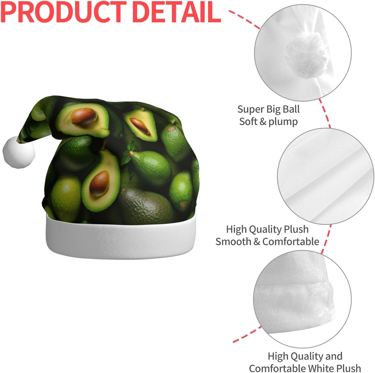 Avocado Pattern Christmas Santa Hat Plush For Adults
