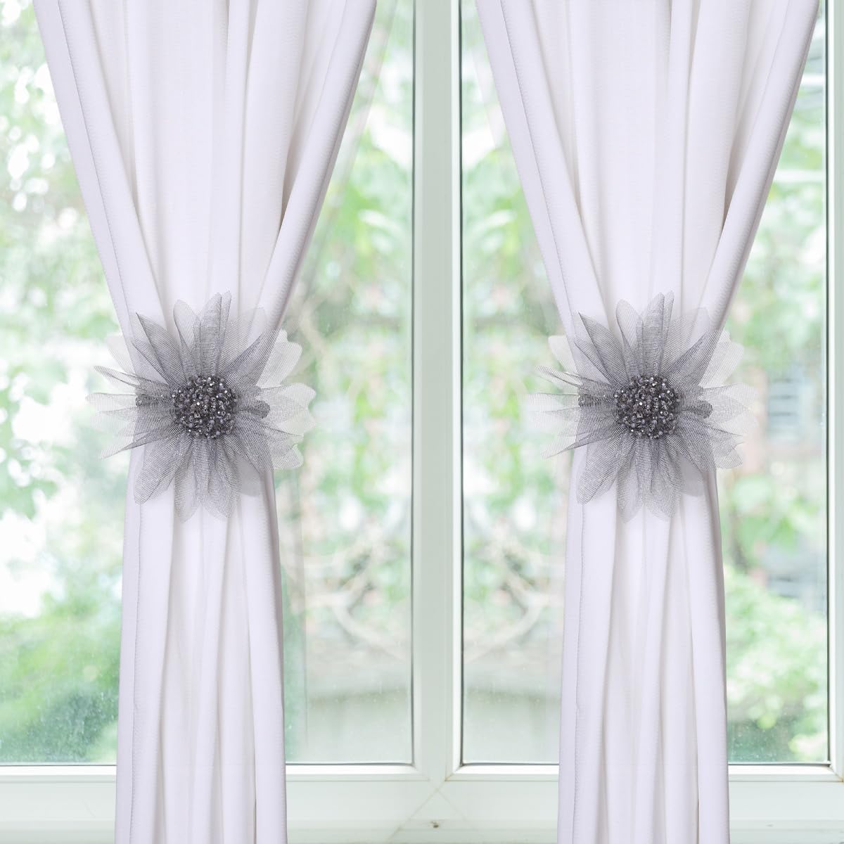 SUQ I OME 2 Pack Crystal Flower Magnetic Curtain Holdback