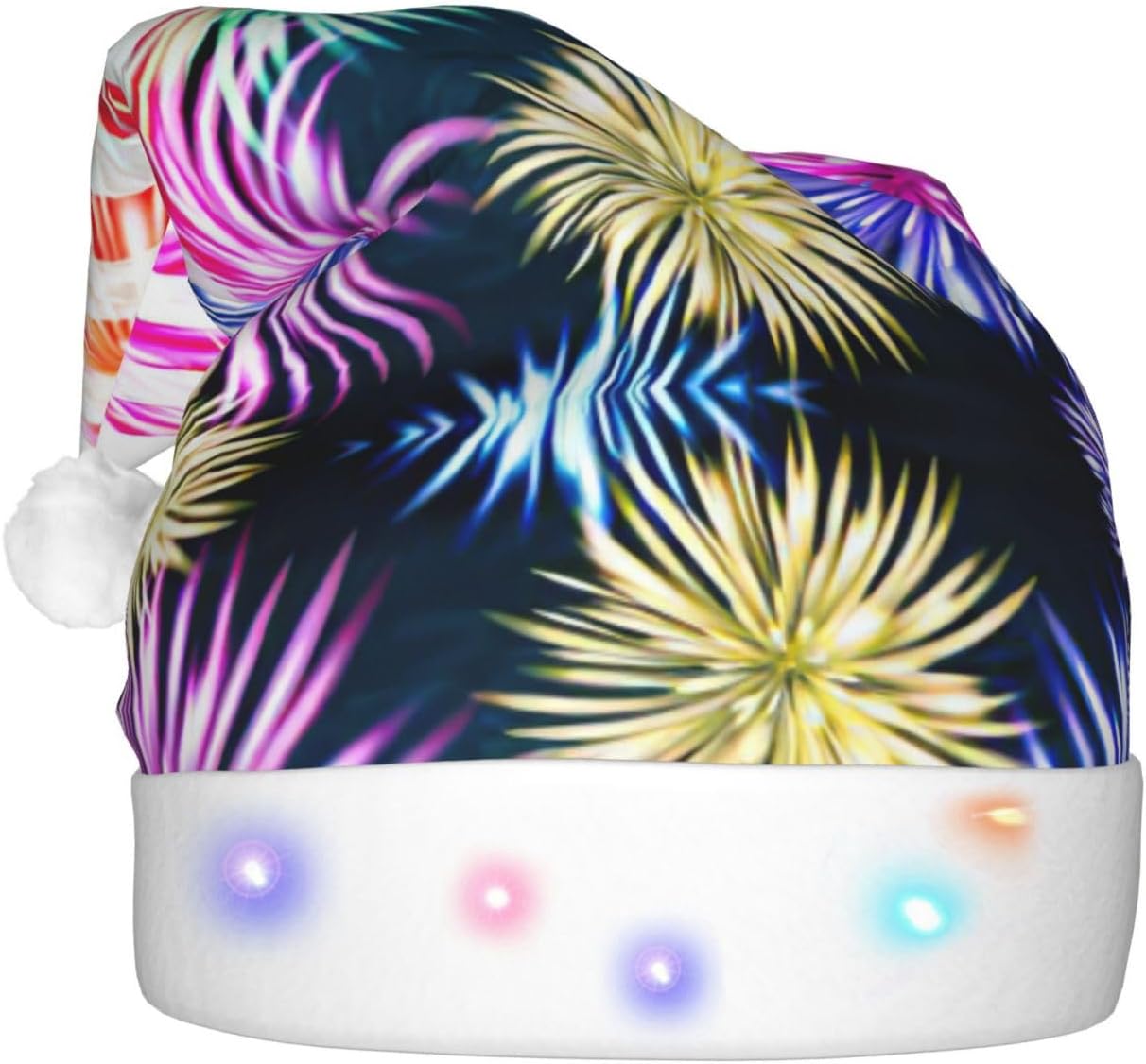 Patriotic 4th of July American Flag Print Christmas Santa Hat Plush Light Up