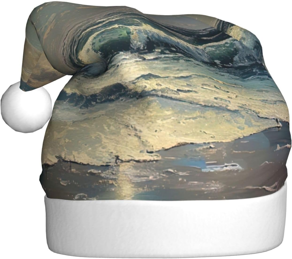 Moon and Sea Print Christmas Santa Hat Plush for Adults