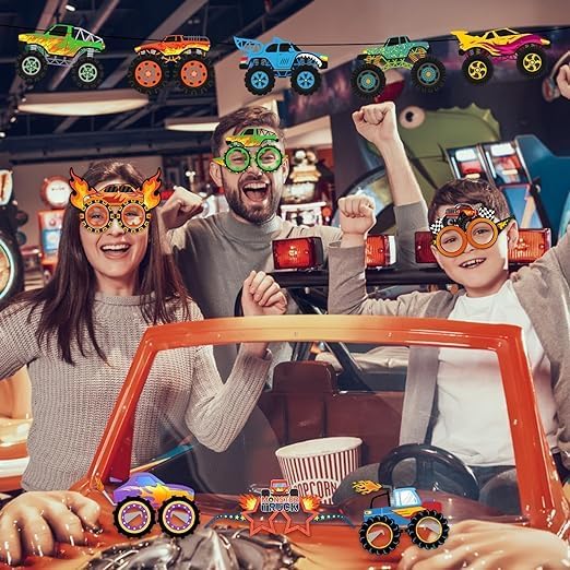 Monster Truck Themed Paper Glasses for Party Decorations