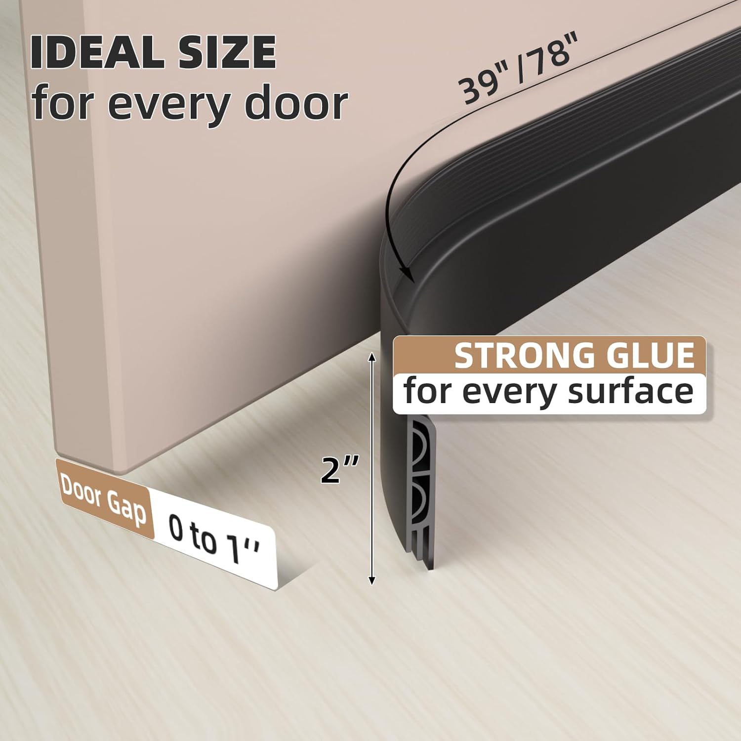 39 Inch Black Under Door Draft Stopper Soundproof Seal