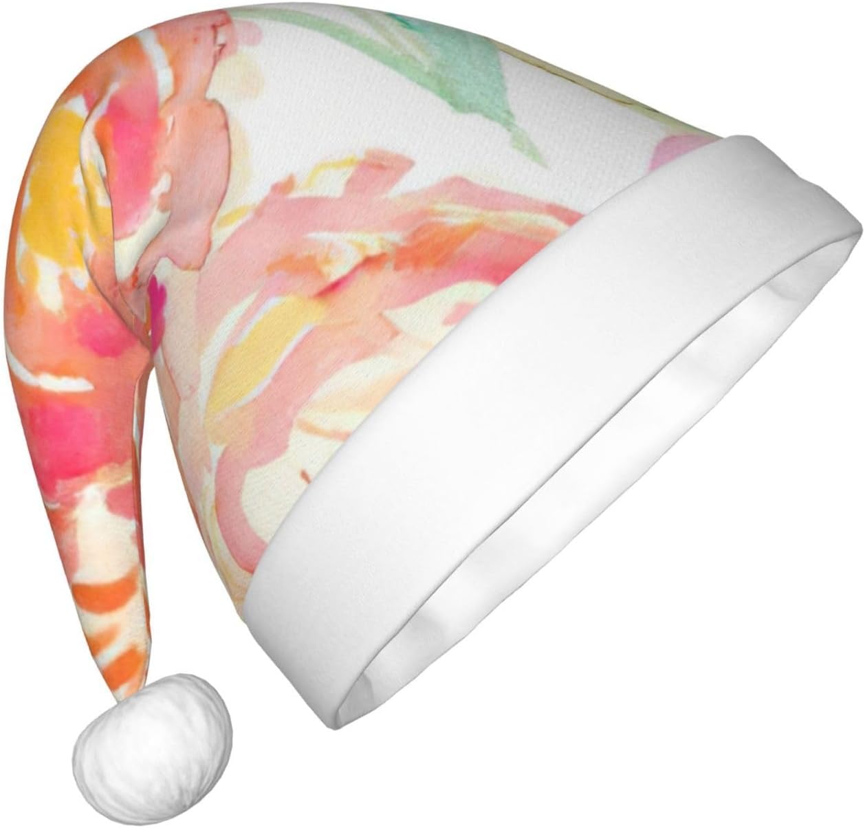 Peach Peony Print Christmas Santa Hat Small Size
