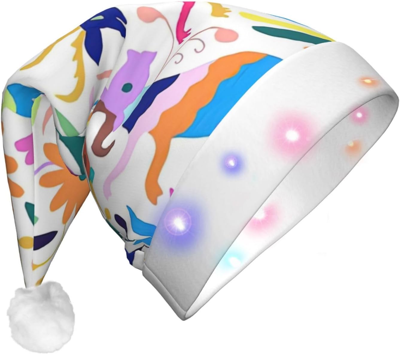QINZHENG LED Christmas Santa Hat with Animal Print