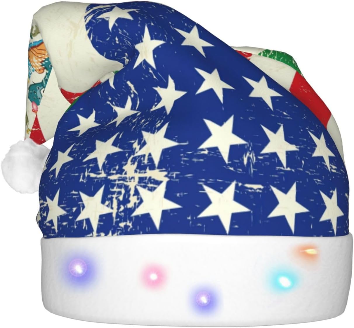 Mexican American Flag Print Santa Hat with LED Light Up