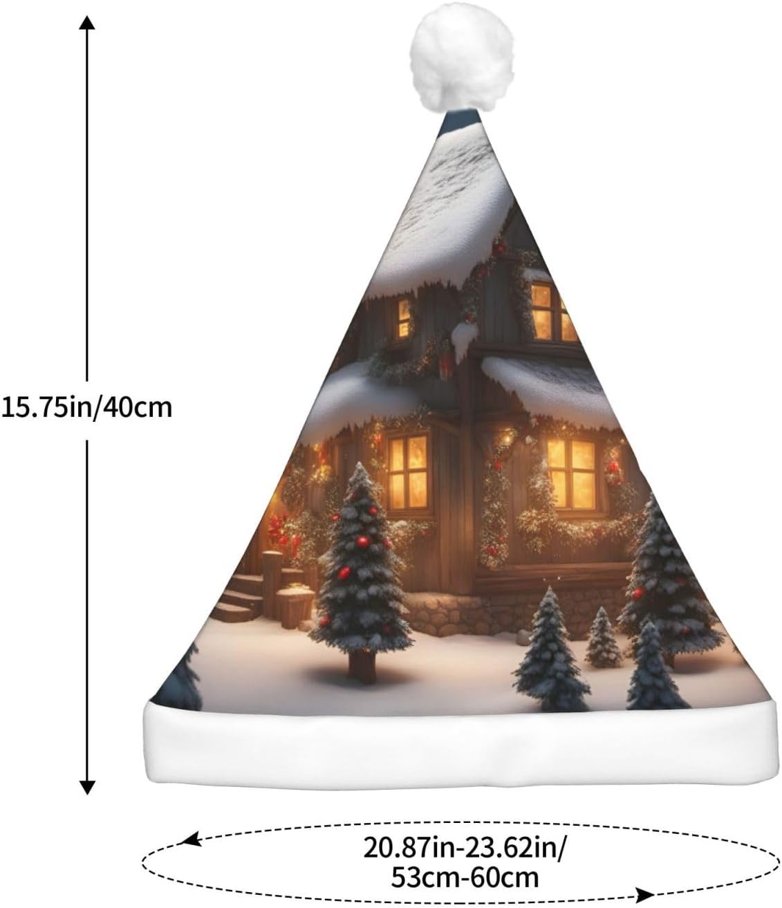 QINZHENG Christmas Village House 3 Print LED Santa Hat for Adults