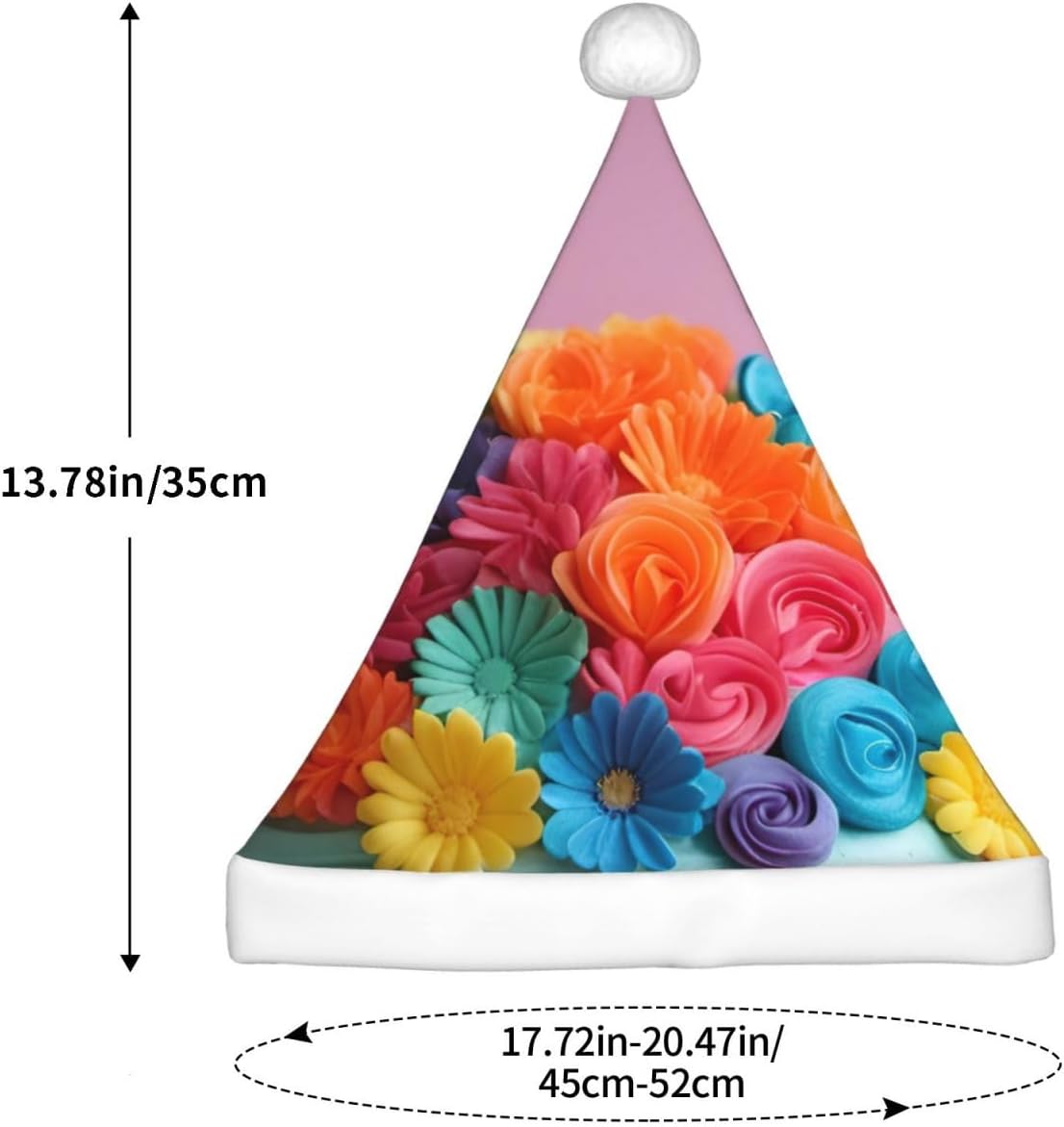 Colorful Cupcakes Santa Hat with Plush Trim