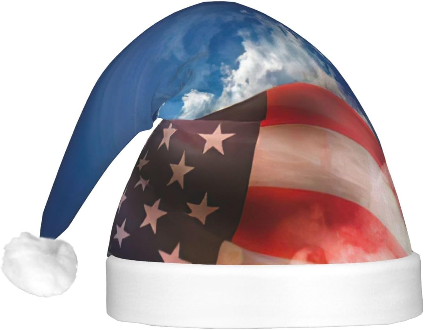 USA Flag Eagle Art Print Light Up Santa Hat for Adults