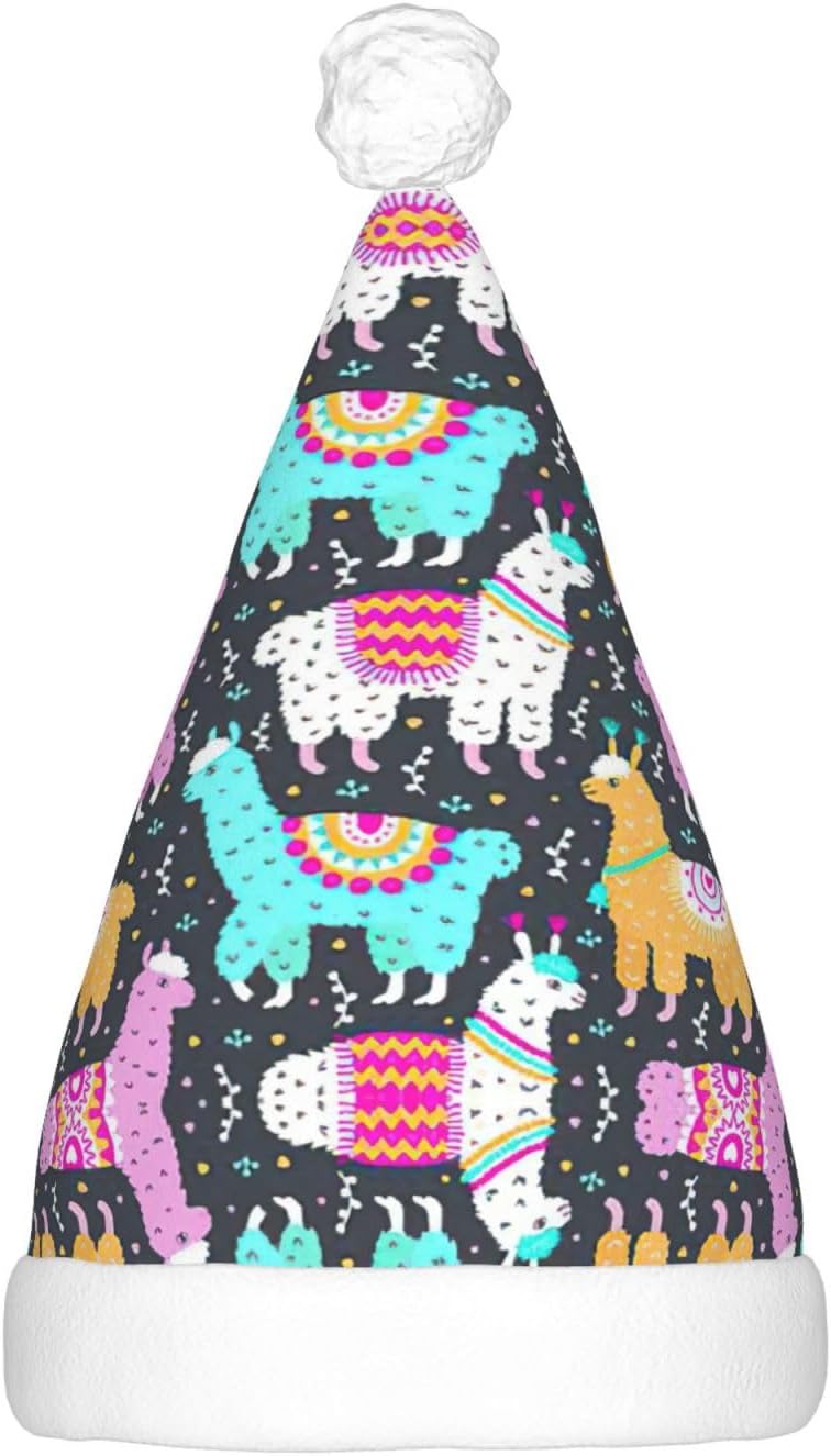 Indian Alpaca Print Christmas Santa Hat Plush LED Light Up for Adults