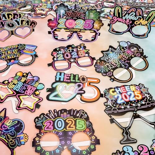 HOWAF 24 Piece Happy New Year Neon Paper Glasses