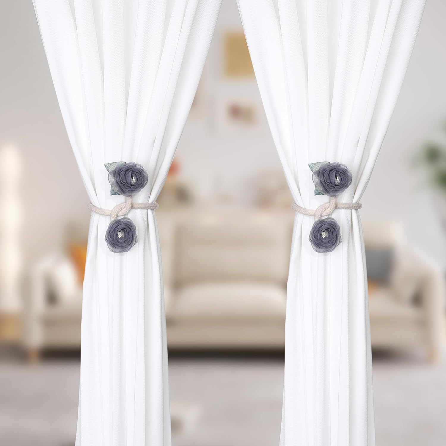 Handmade Artificial Rose Flower Curtain Holdbacks Gray