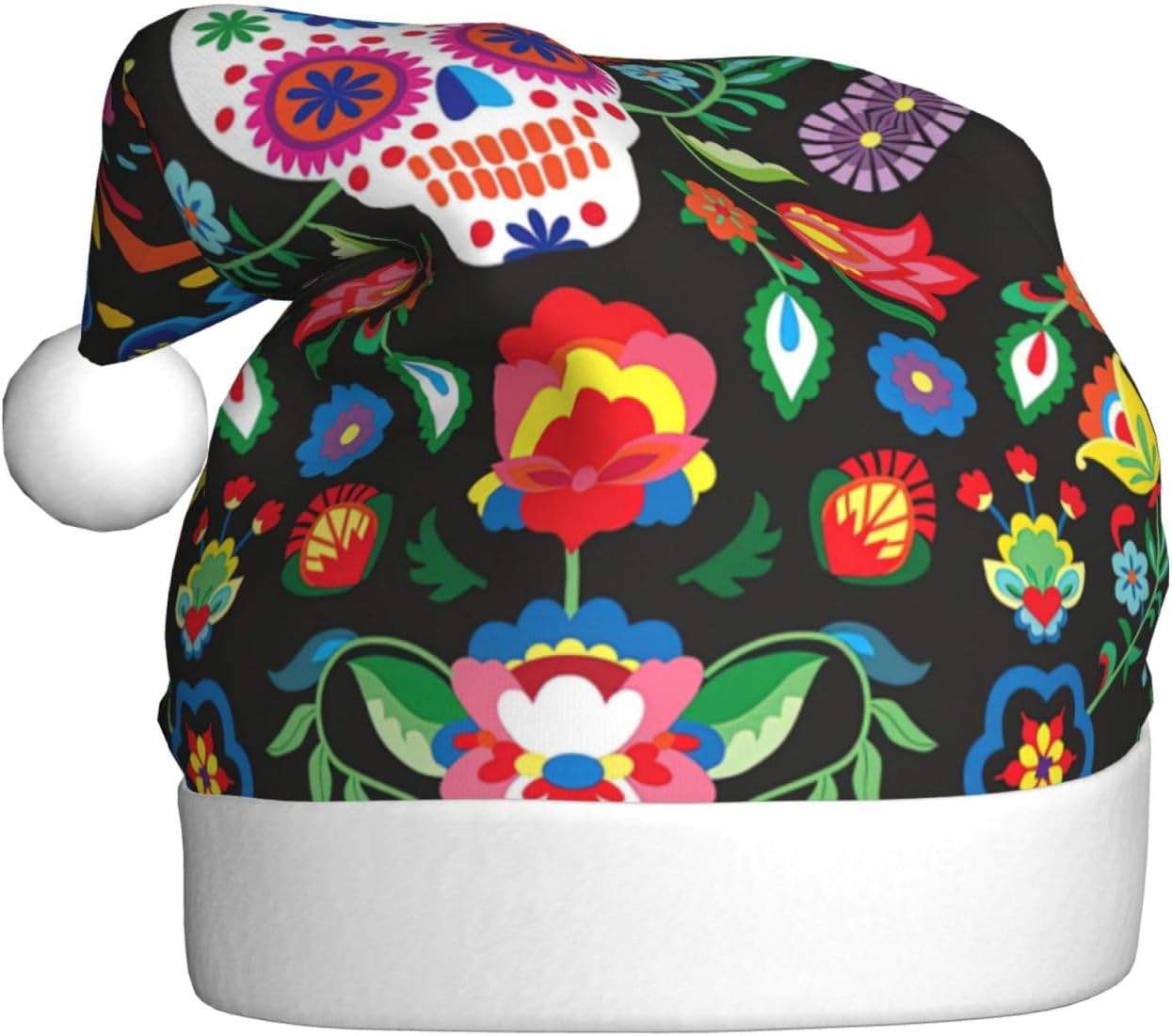 QinZheng Personalized Santa Hat with Skull and Flowers Print