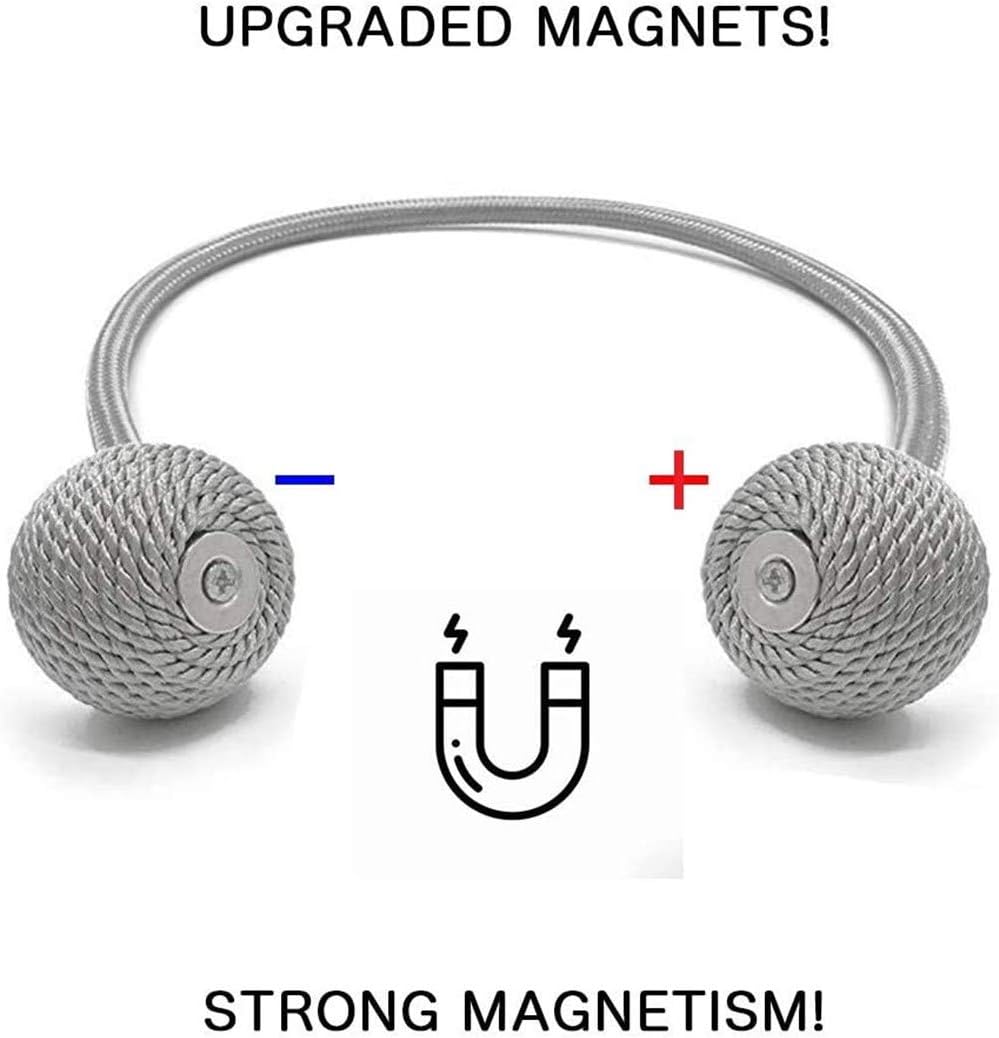 Strong Magnetic Curtain Tiebacks with Woven Ropes - 4pcs Grey Set